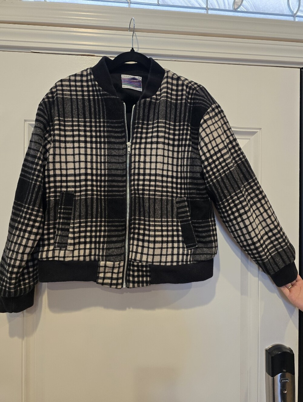Urban Renewal Plaid Zip Up Bomber Jacket, Size Medium